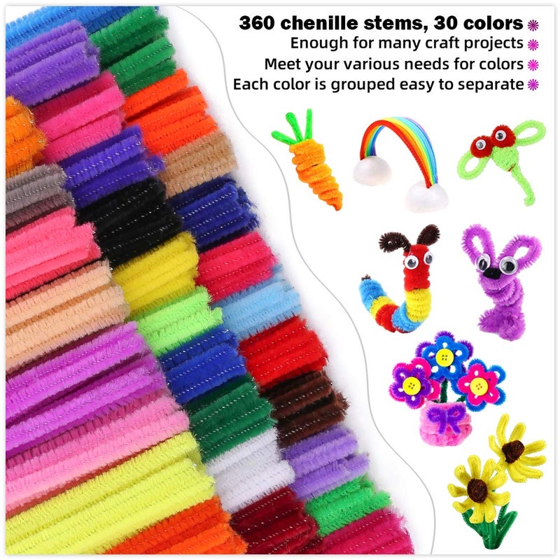 Yalumo Pipe Cleaners Craft Chenille Stems  360 Pieces 30 Assorted Colors for Crafting DIY Arts Projects Decorations  6mm x 12inch Fuzzy Colored Chenille Stem Sticks Set Craft Supplies for Kids and Adults - Image 2